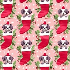 Cute puppy in Christmas stocking xmas fabric  small scale WB22