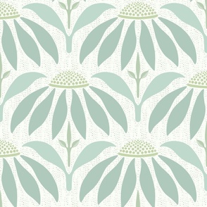 Meadow coneflowers in pale jade and celadon green on cool pastel cream