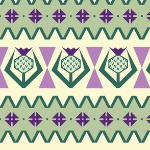 Thistle - Flower of Scotland - Fair Isle - Geometric - Purple and Green