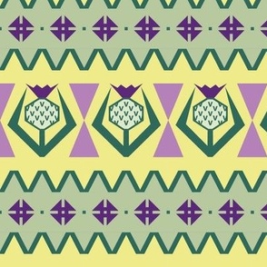 Botanical - Thistle - Geometric - Fair Isle - Knitting - Green - Yellow - Purple