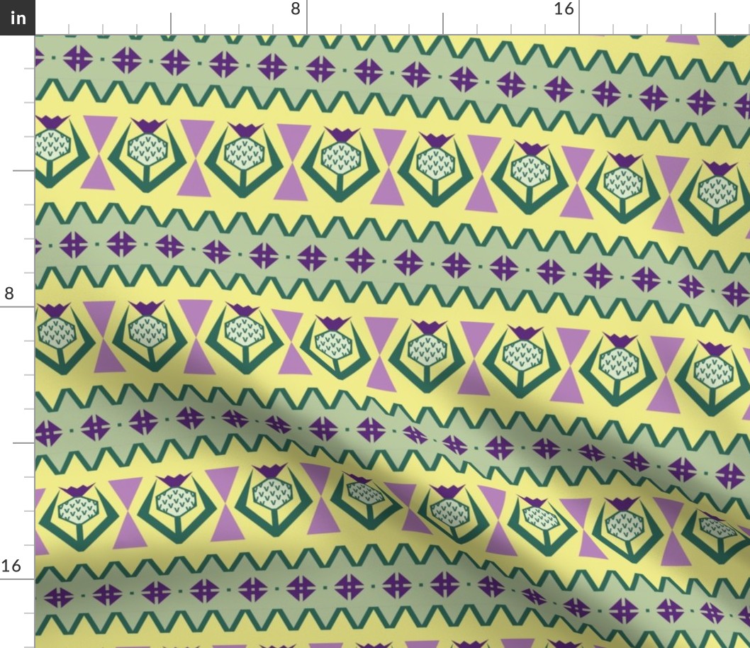 Botanical - Thistle - Geometric - Fair Isle - Knitting - Green - Yellow - Purple