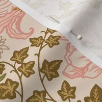 Floriography - Light - William Morris Inspired  - Clematis, Magnolia, Ivy, Edelweiss, Daffodils - Large Scale