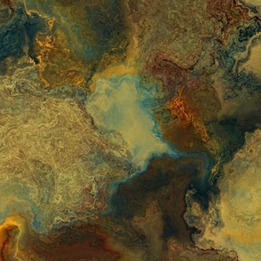 Teal, rust and gold marble abstract