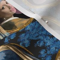 Girl with Pearl Earring Bubble Gum Print Blue Trees Background