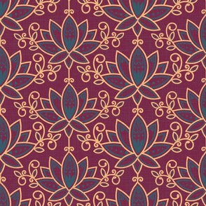 (L) burgundy and gold lotus flowers