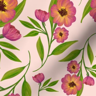Sweet Poppy in Pink Floral Brush Strokes Vintage Flowers