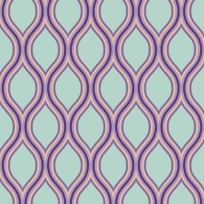 geometric violet waves on turquoise_4inch