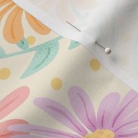 Hand-Drawn Multi-Colored Daisies on a Cream Colored Ground_Large