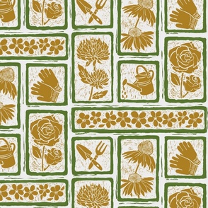 Woodcut Garden Green & Gold