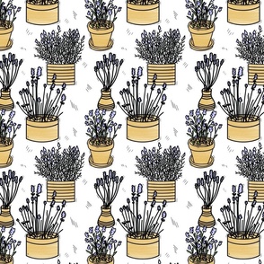Simplistic plotted plants in block style printing repeating