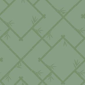 Bamboo Chinoiserie Lattice in Tonal Sage Green