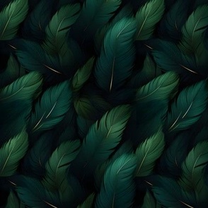 Green Feathers on Black - small