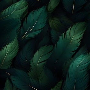 Green Feathers on Black - medium