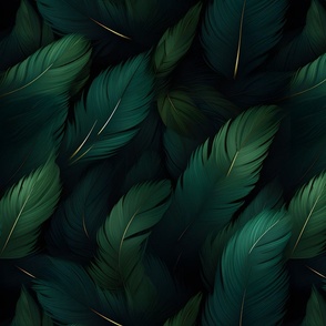 Green Feathers on Black - large