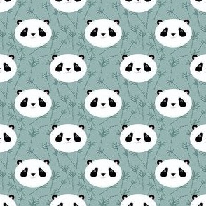 Small - Cute Baby Panda Heads Grey Green Bamboo