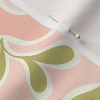 Soft floral in coral pink and green, botanical wallpaper