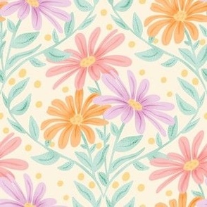 Hand-Drawn Multi-Colored Daisies on a Cream Colored Ground_Small
