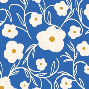 Floriography Modern Floral Daisy - Cobalt Blue