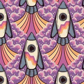 3-2-1 Blast Off to Space - 6" medium - purple, pink, golden yellow, and cream 