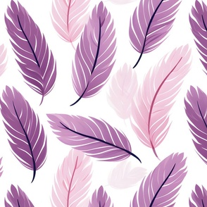 Pink & Purple Feathers on White - large