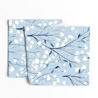 Abstract white flowers on icy light blue, winter flowers - medium scale