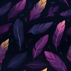 Blue & Purple Feathers on Black - medium