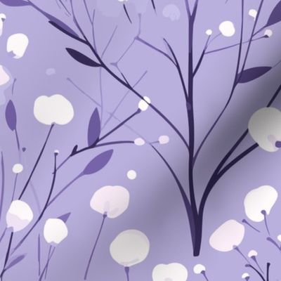 Abstract white and pink flowers on lilac, purple, Snugglepuss, winter flowers - medium scale