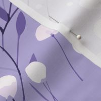 Abstract white and pink flowers on lilac, purple, Snugglepuss, winter flowers - medium scale