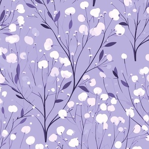 Abstract white and pink flowers on lilac, purple, Snugglepuss, winter flowers - medium scale