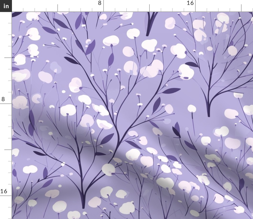 Abstract white and pink flowers on lilac, purple, Snugglepuss, winter flowers - medium scale