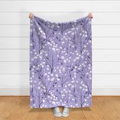 Abstract white and pink flowers on lilac, purple, Snugglepuss, winter flowers - large scale