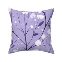 Abstract white and pink flowers on lilac, purple, Snugglepuss, winter flowers - large scale
