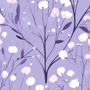 Abstract white and pink flowers on lilac, purple, Snugglepuss, winter flowers - large scale