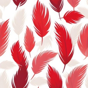 Red & Ivory Feathers on White - medium