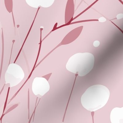 Abstract white flowers on light pink, winter flowers - large scale