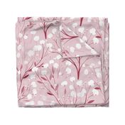 Abstract white flowers on light pink, winter flowers - large scale