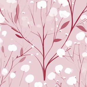 Abstract white flowers on light pink, winter flowers - large scale