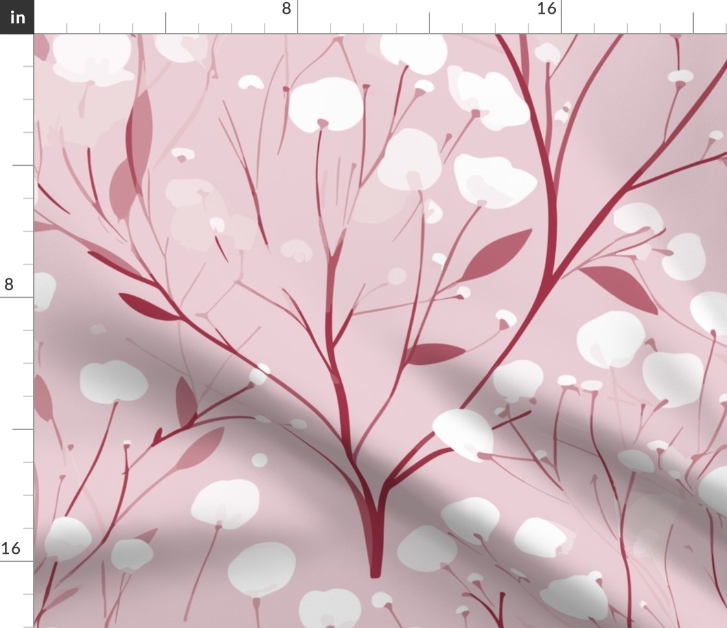 Abstract white flowers on light pink, winter flowers - large scale