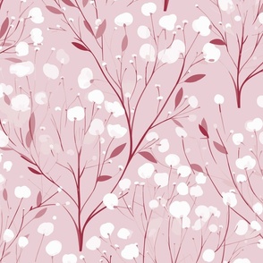 Abstract white flowers on light pink, winter flowers - medium scale