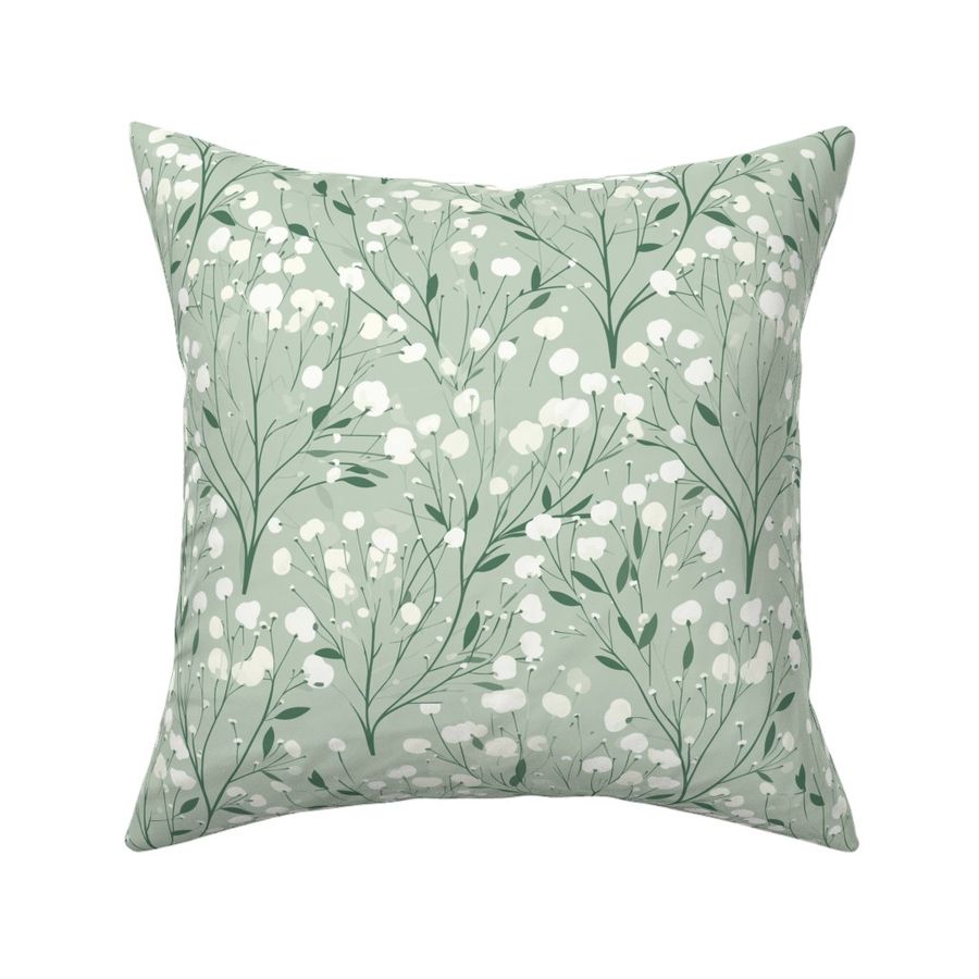 Abstract white flowers on green / sage Fabric | Spoonflower