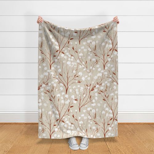 Abstract white flowers on beige / light beige / Limestone, winter flowers - large scale