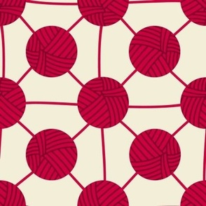 Yarn Balls // medium print // Cabaret Crimson on Pearl White
