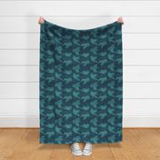 Magical Flying Birds // Teal and Gold on Dark Teal