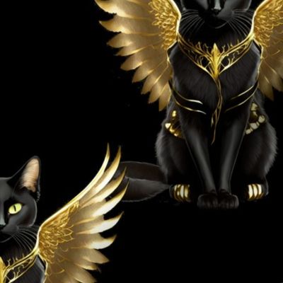 Black Cat with Gold Wings