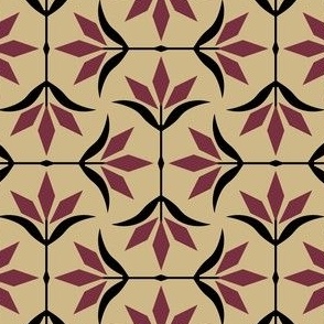 S ✹ Diamond Ogee Flower in Burgundy and Black Team Colors on a Gold Background - Modern Sports Decor