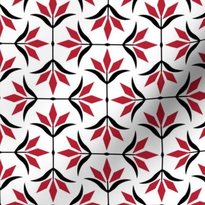 S ✹ Diamond Ogee Flower in Red and Black Team Colors on a White Background - Modern Sports Decor