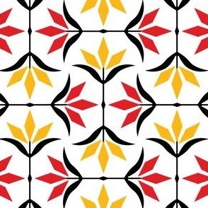 S ✹ Diamond Ogee Flower in Red, Black, and Yellow Team Colors on a White Background - Modern Sports Decor