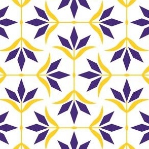 S ✹ Diamond Ogee Flower in Purple and Yellow Team Colors on a White Background - Modern Sports Decor