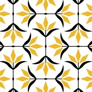 S ✹ Diamond Ogee Flower in Black and Yellow Team Colors on a White Background - Modern Sports Decor