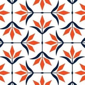 S ✹ Diamond Ogee Flower in Navy Blue and Orange Team Colors on a White Background - Modern Sports Decor